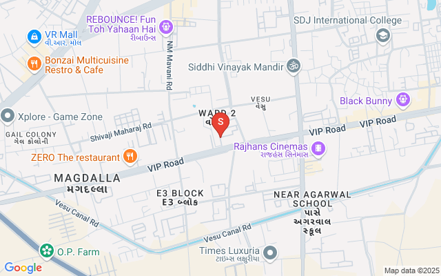 Dhanlaxmi Globus Old R.S. No. 418/1, New R.S. No. 357 , F.P. No. 15 
 T.P.S No. 7 (Vesu-Magdalla) Beside Solarium Business Center Vip Road Village-Vesu Taluka-Majura District-Surat -395007
 Surat